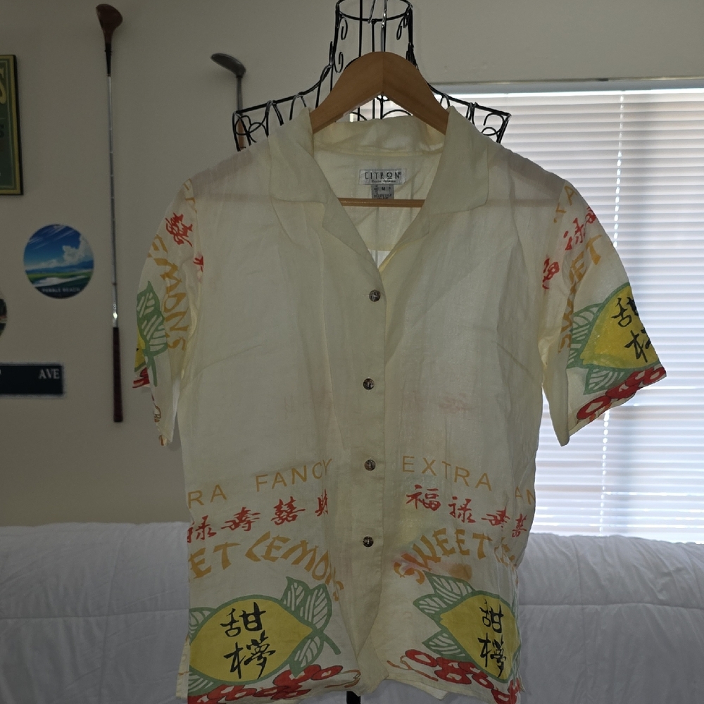 Citron Cream Short Sleeve Shirt Womens Size Medium (Jan #9)